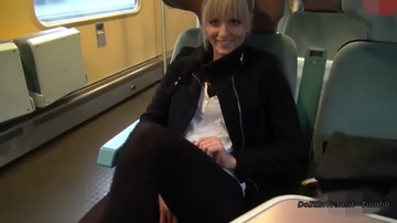 Another movie about blonde masturbating in the train. Now she sticks in her pussy vibrator.