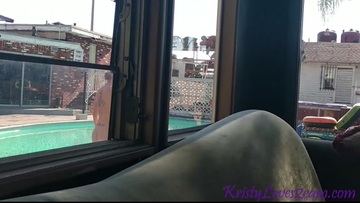 Neighbor peeks at young naked blonde and films it on camera