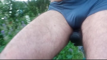 The exhibitionist took off his panties and took a leisurely ride through the village