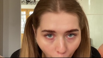 Girl with ponytails loves blowjob and footjob