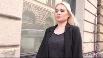 Pretty blonde girl cumming on a pickup trucker's dick in a motel