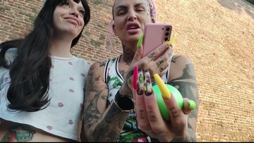 Two slutty girls watching porn and fondling each other live on air