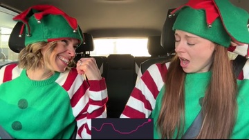 Nadia Foxx & Serenity Cox as Horny Elves cumming in drive thru with remote controlled vibrators / 4K