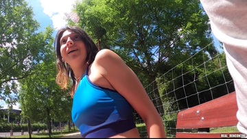 Slut cock craving jogger is cheating on her boyfriend with 2 strangers she met on the street!!!