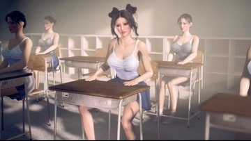 Futanari Asian Girl Masturbating in Classroom in Public