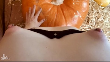 Jack-Off-Lantern Horny Little Tgirl Witch Fucks a Pumpkin