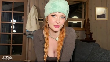 Redheaded lush-breasted seductress passionately gives herself to pleasure
