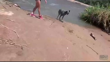 On the beach, a male fucks a busty bitch
