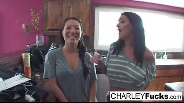 Fucking in the ass, a male fucks a titty bitch.