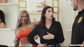 Security guard banging a busty bitch in a store.