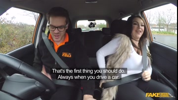 Fake driving school - cock-hungry busty brunette demands cock in her wet pussy