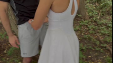 Wife fucks in tennis dress in public while husband watches, then cum on her face / Double facial