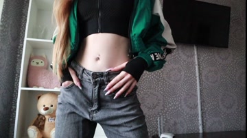STRIPTEASE OF A VIRGIN GIRL. TAKE OFF JEANS AND CUM ON CAMERA